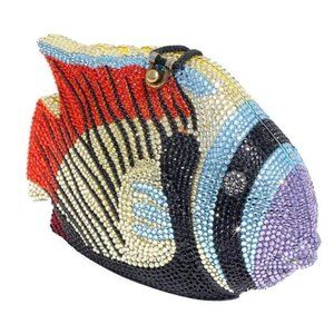 Hana Tropical Fish Hand-Carved Acacia Wood Clutch Bag with Swarovski Crystals